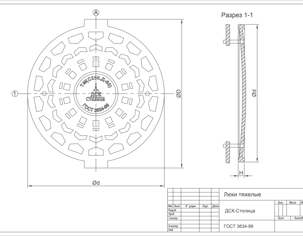 Крышка чугунная (тип ТМР) (тип ТМ С250.Д-60) с 3/У